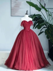 Burgundy Sweetheart Neckline Long Formal Dress, A-Line Strapless Evening Dress