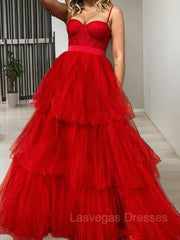 A-Line/Princess Sweetheart Sweep Train Tulle Prom Dresses
