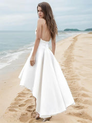 A-Line/Princess V-neck Asymmetrical Satin Wedding Dresses