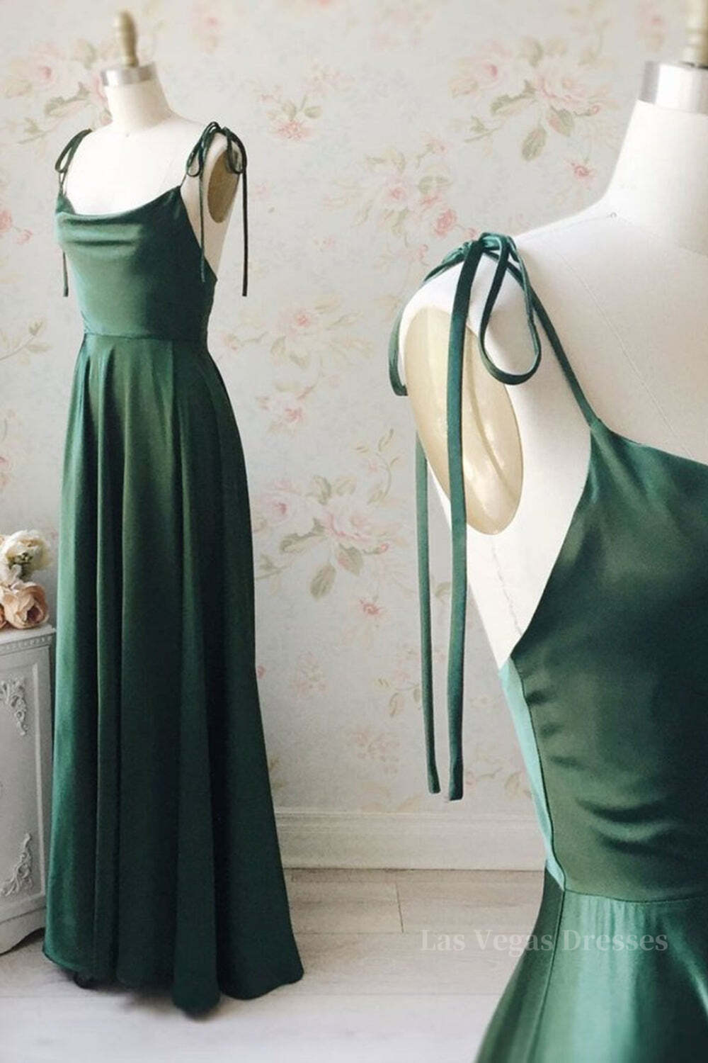 A Line Thin Straps Green Long Prom Dresses, Green Formal Graduation Evening Dresses