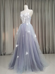 A line Tulle Lace Long Formal Dress, Lace Tulle Prom Dress