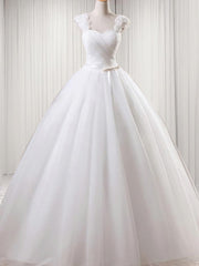 Ball-Gown Square Ruffles Floor-Length Tulle Wedding Dress