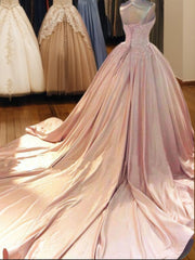 Ball-Gown Sweetheart Appliques Lace Court Train Satin Dress