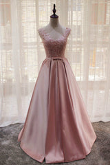 Charming Pink Satin Long Formal Gown, Prom Dress , Lovely Satin Party Dress