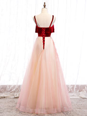 Cute Straps Velvet and Tulle Long Party Dress, A-line Evening Gown