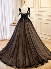 Black Tulle Lace Long Prom Dress, Black Evening Party Dress