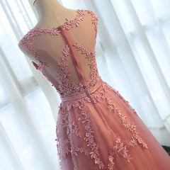 Lovely Round Neckline Tulle Long Prom Dress, Cute A-line Formal Dress