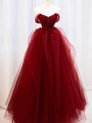 Off the Shoulder Burgundy Long Prom Dresses, Wine Red Long Formal Evening Dresses