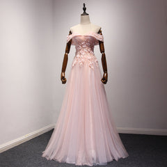 Pink Off Shoulder Handmade Formal Dresses , Long Prom Dresses
