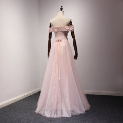 Pink Off Shoulder Handmade Formal Dresses , Long Prom Dresses