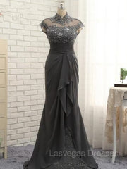 Sheath/Column High Neck Sweep Train Chiffon Mother of the Bride Dresses With Lace